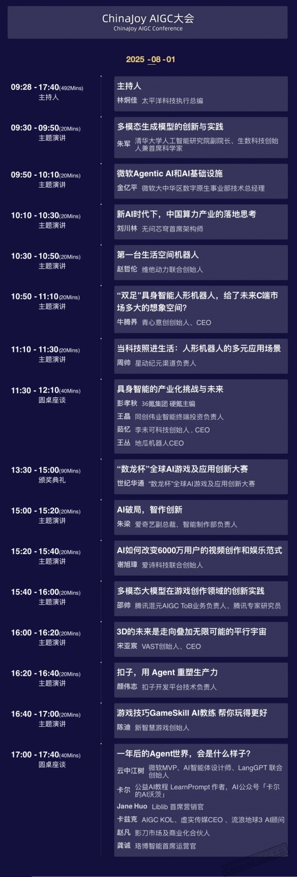 2025_ChinaJoy_AIGC大会完整嘉宾日程发布